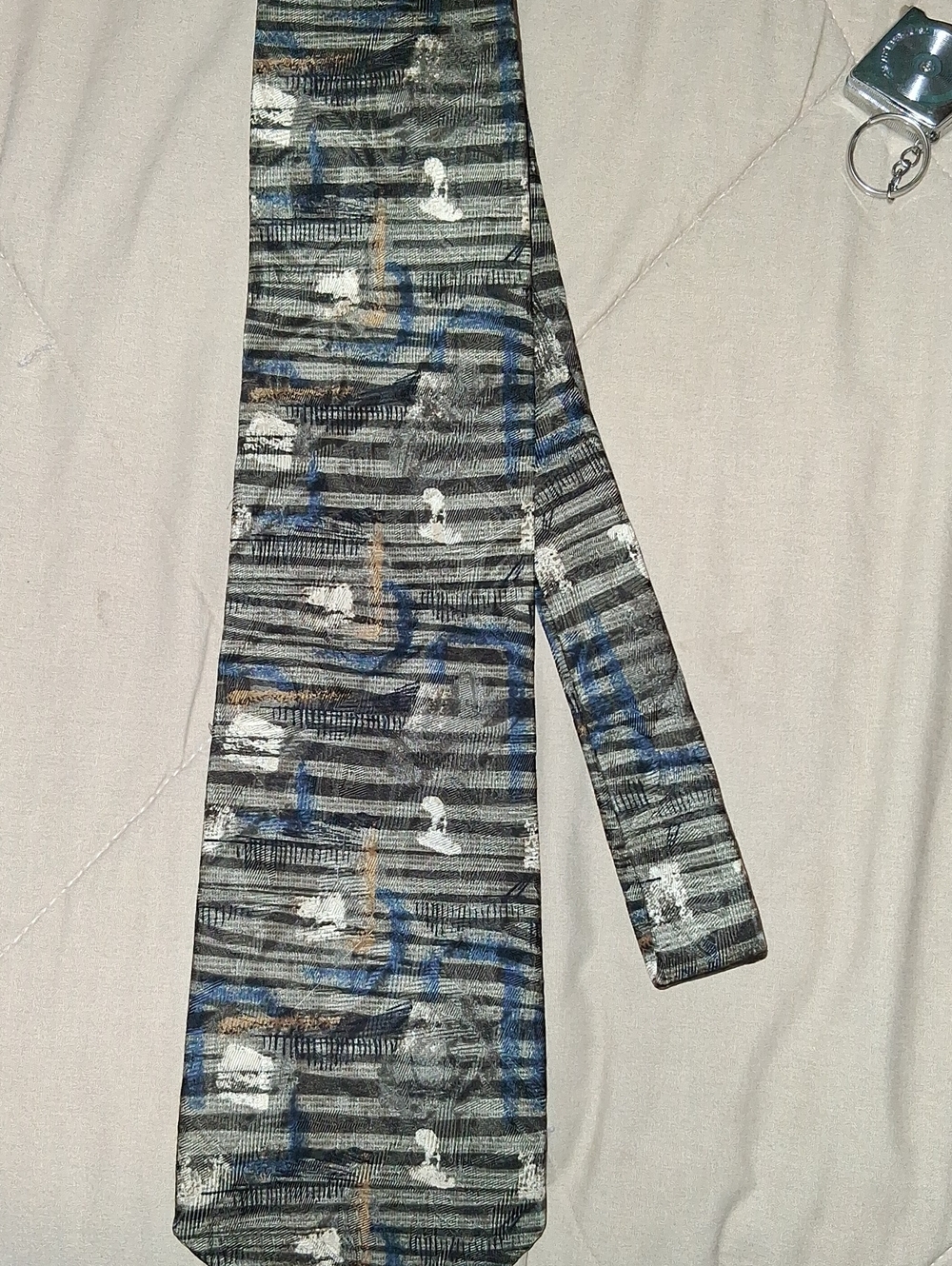 Abstract Pattern Men's Tie in Gray and Blue